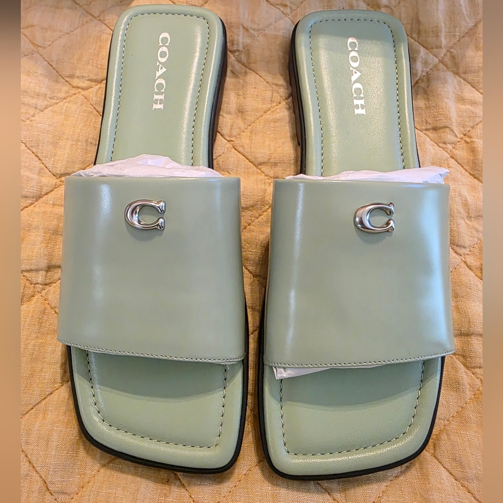 New In Box Coach Florence Leather Slides – Pale Pistachio Size 9.5B